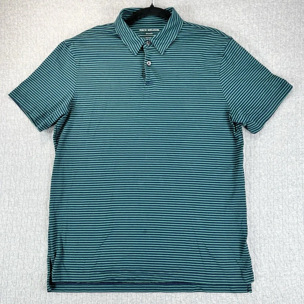 Mack Weldon Striped Polo Shirt Mens Medium‎ Supima Cotton Performance Casual
